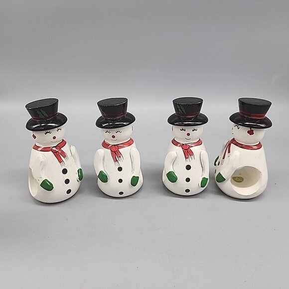 Vintage Wooden Snowman Napkin Holders Set Of 4 Philippines Christmas Cottagecore - Picture 1 of 7